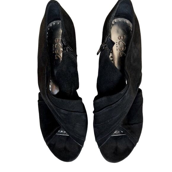 BCBG Paris Black Suede Peep Toe Booties - Picture 4 of 7